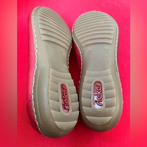 40 RIEKER comfort boho bow red slip on shoe rubber sole leather skimmer - Picture 2 of 6